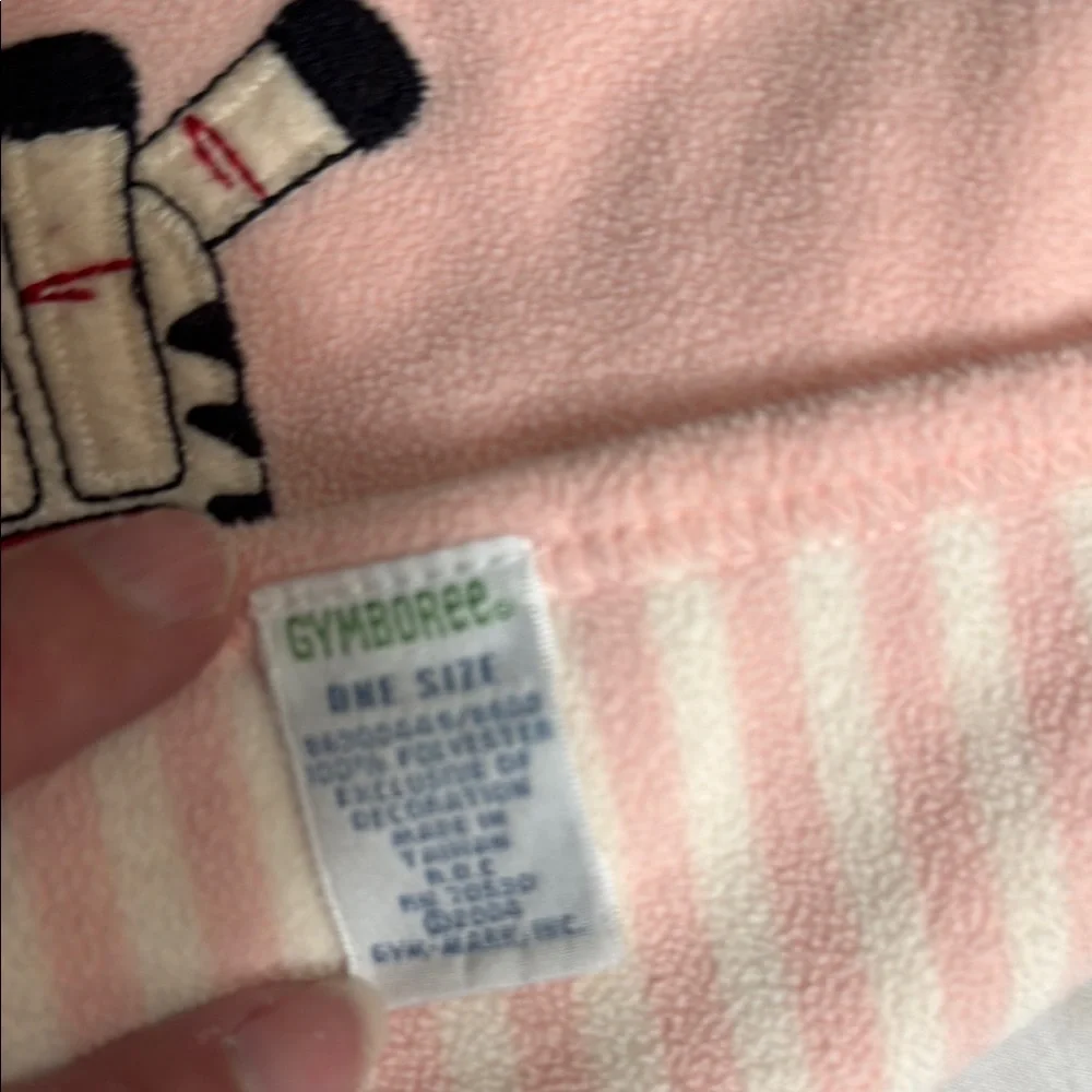 Vintage Gymboree Pink Baby Blanket with Zebra Embroidery